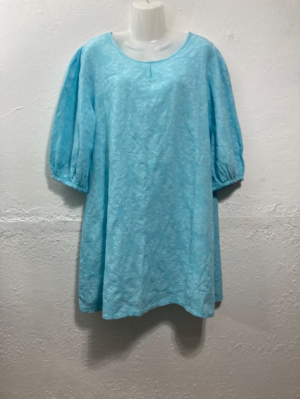 Bryn Walker Lucien Shift Dress Short Floral Cotton Jacquard 3/4 Sleeve Aqua M